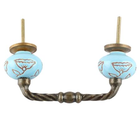 Turquoise Calla Lily Brown Etched Ceramic Cut Bridge Handle